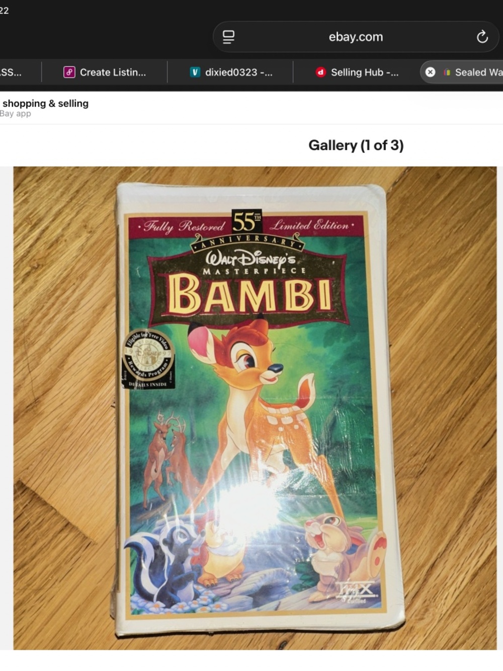 Sealed Walt Disney’s 55th Bambi VHS Masterpiece THX Never Opened Cartoon